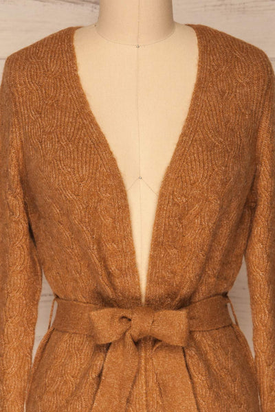 Kielce Tabac Brown Knit Cardigan | La Petite Garçonne front close-up