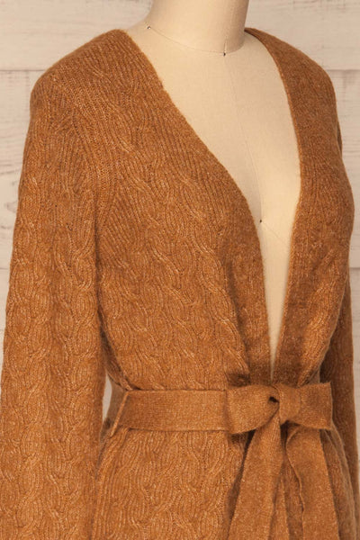 Kielce Tabac Brown Knit Cardigan | La Petite Garçonne side close-up