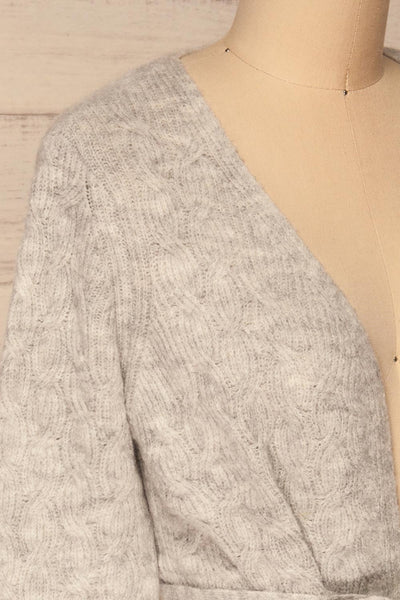 Kielce Brume Grey Long Sleeve Cardigan | La petite garçonne side close-up