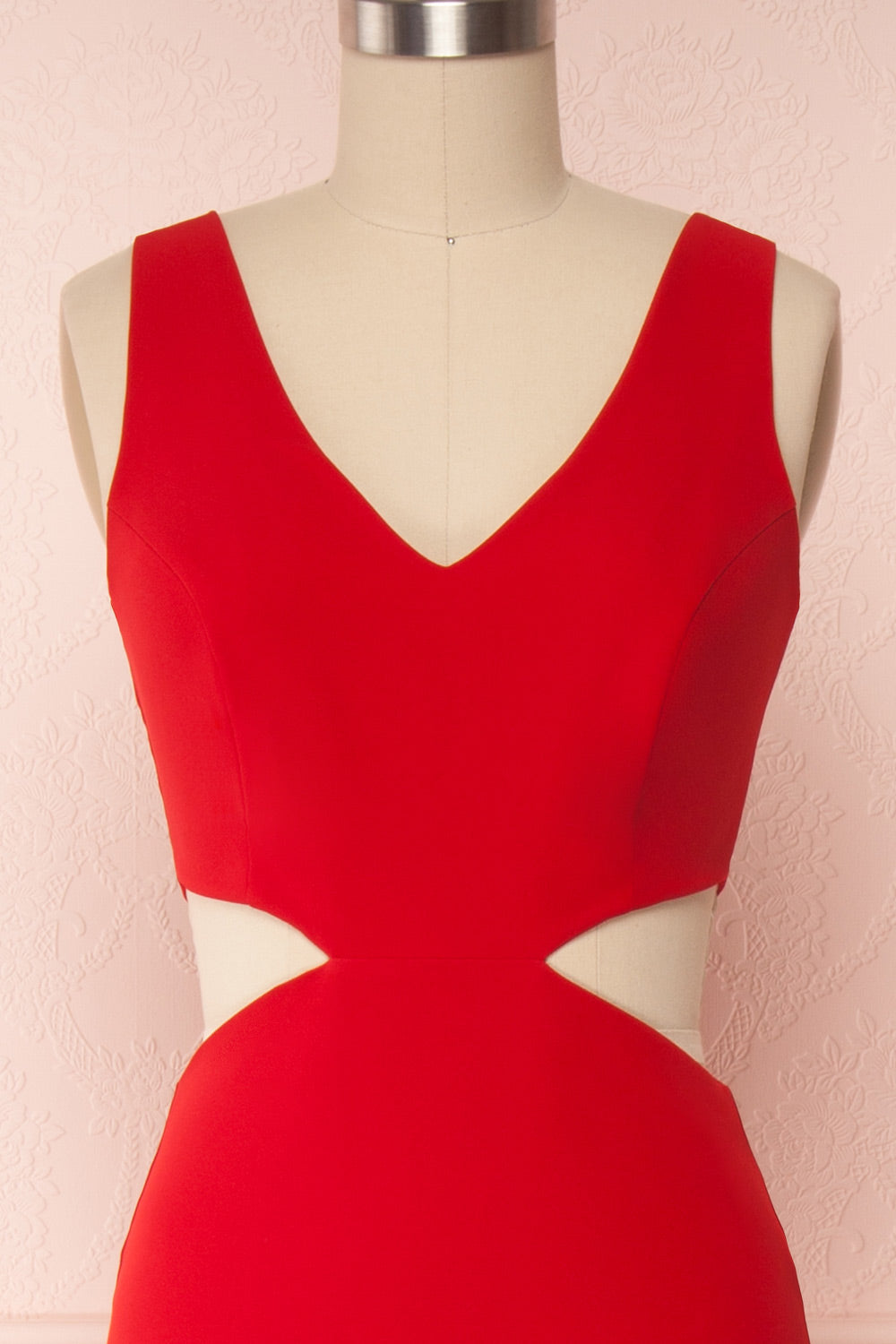 Kiira Red Cut-Outs Mermaid Gown | Boudoir 1861 front close up