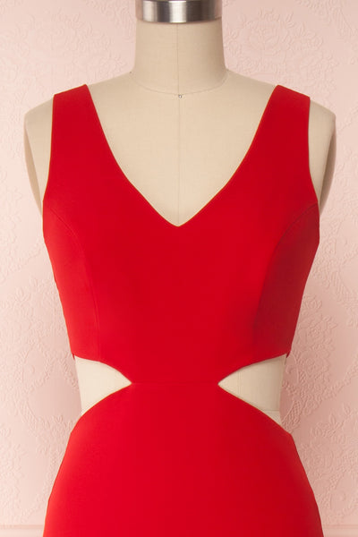Kiira Red Cut-Outs Mermaid Gown | Boudoir 1861 front close up