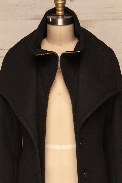 Kikky Black Felt Soia&Kyo Trench Coat front close up open unzip | La Petite Garçonne