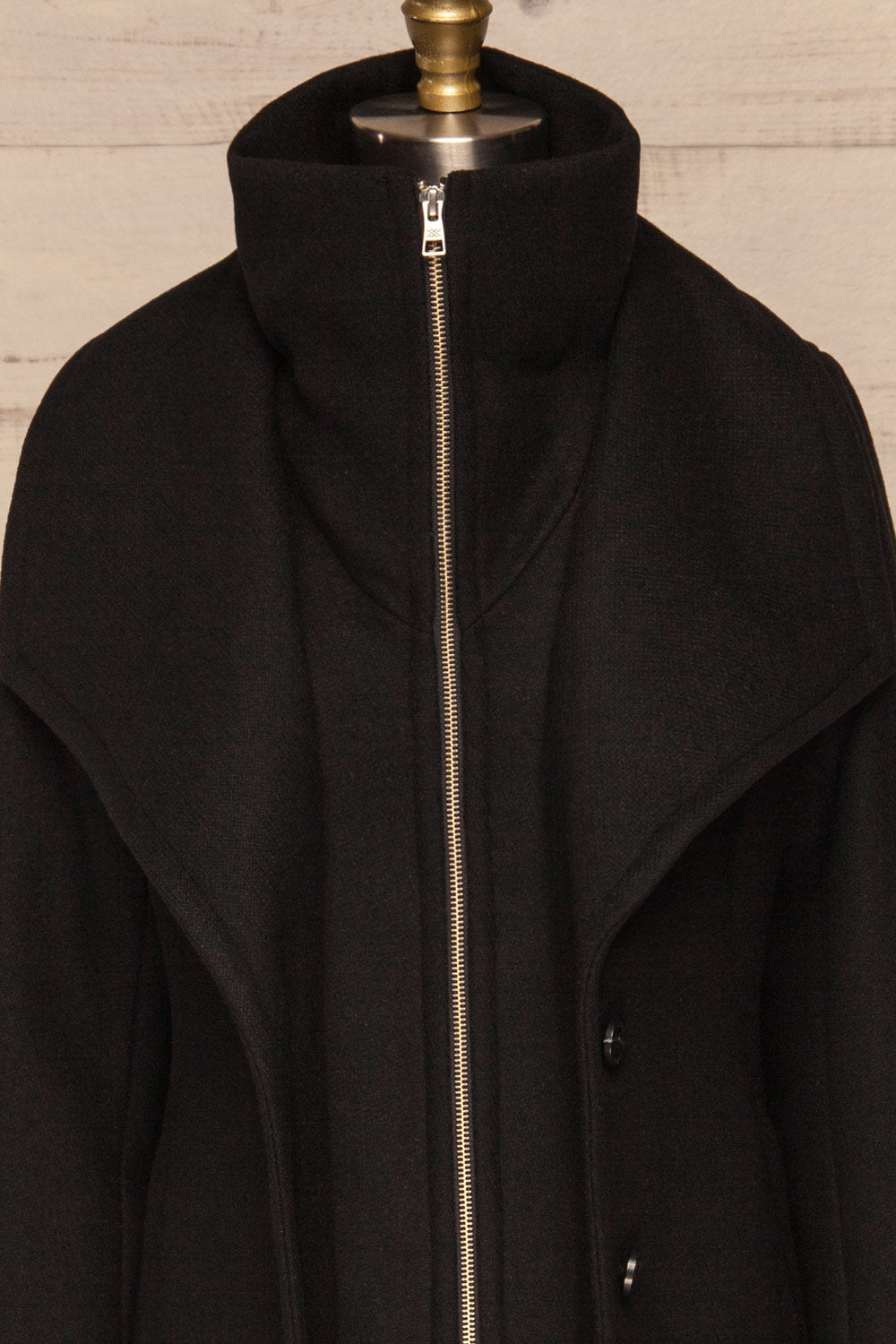 Kikky Black Felt Soia&Kyo Trench Coat front close up open | La Petite Garçonne