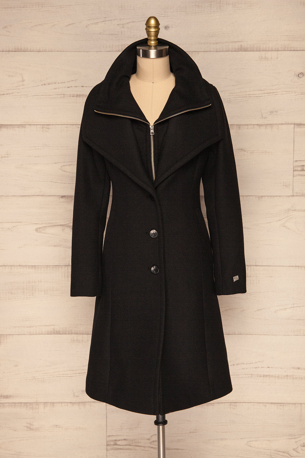 Kikky Black Felt Soia&Kyo Trench Coat front view unzip | La Petite Garçonne