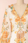 Kimanie Yellow Floral Patterned A-Line Dress front close up | Boutique 1861