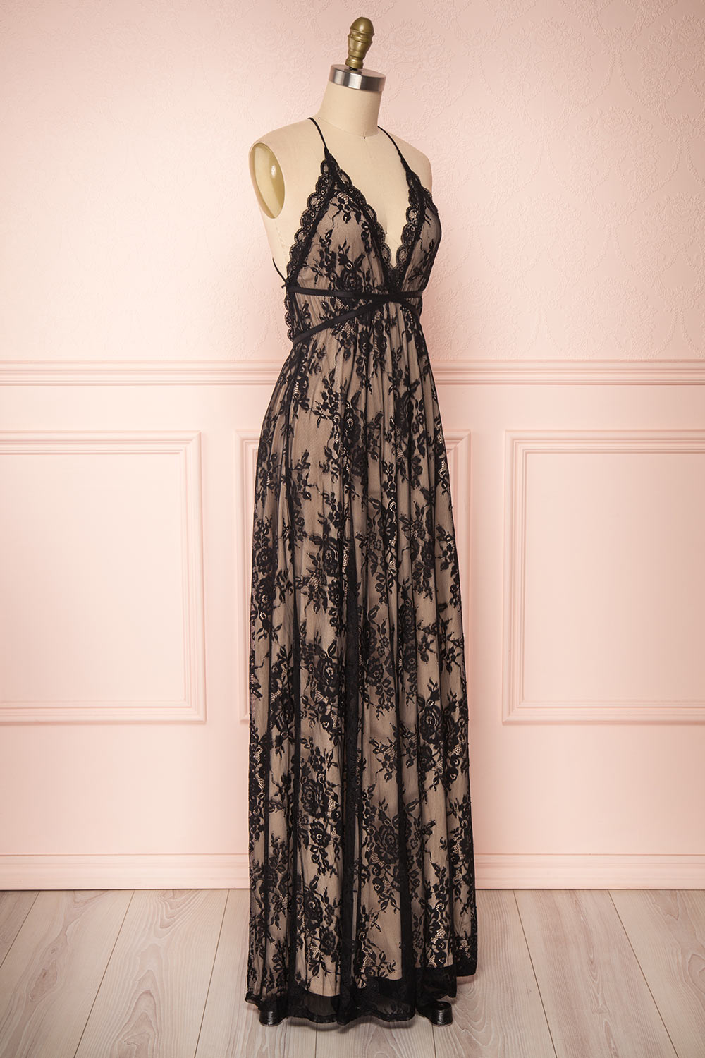 Kimcha Black Lace A-Line Gown | Boutique 1861 side view 