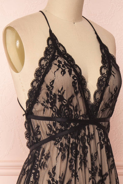 Kimcha Black Lace A-Line Gown | Boutique 1861 side close-up