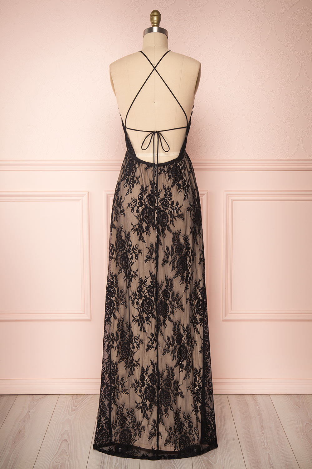 Kimcha Black Lace A-Line Gown | Boutique 1861 back view 