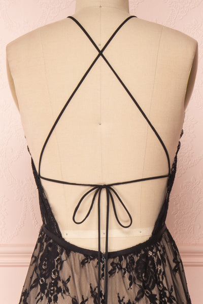 Kimcha Black Lace A-Line Gown | Boutique 1861 back close-up