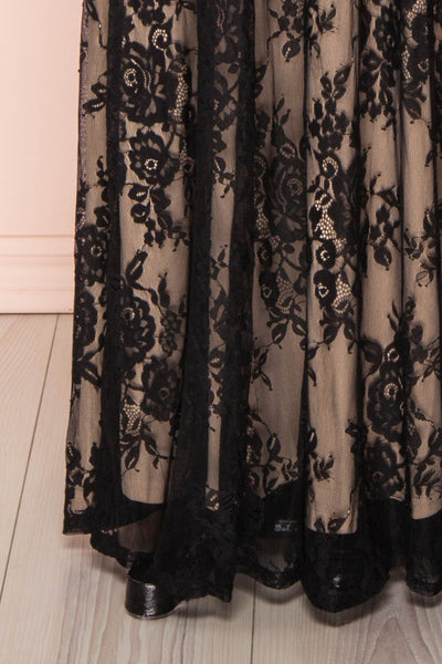 Kimcha Black Lace A-Line Gown | Boutique 1861 bottom close-up