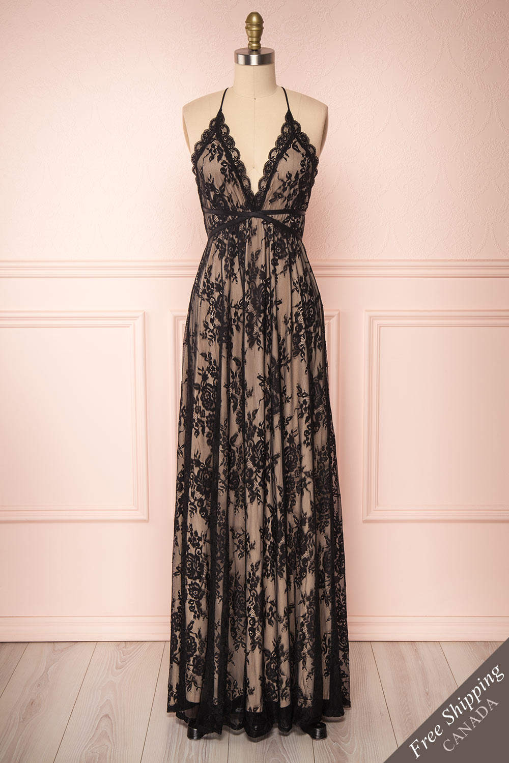 Kimcha Black Lace A-Line Gown | Boutique 1861 front view 