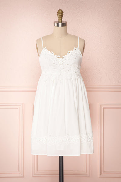 Kisarazu White Embroidered Lace Flared Summer Dress | Boutique 1861