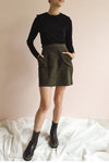 Lakshmi Khaki Felt Skirt | Jupe Courte | La Petite Garçonne on model
