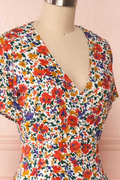 Klasina Colourful Button-Up Short Dress | Boutique 1861 side close up