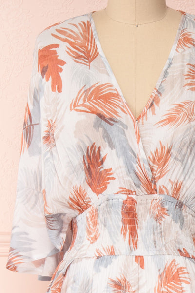 Klavdiya Colourful Tropical Leaves Pattern Maxi Dress | FRONT CLOSE UP | Boutique 1861