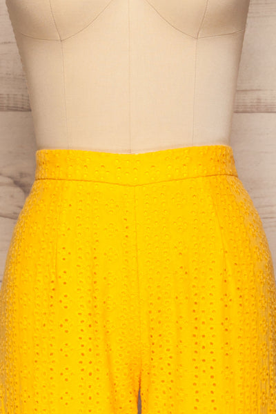 Klobuck Yellow Openwork Straight Leg Pants | La petite garçonne front close up