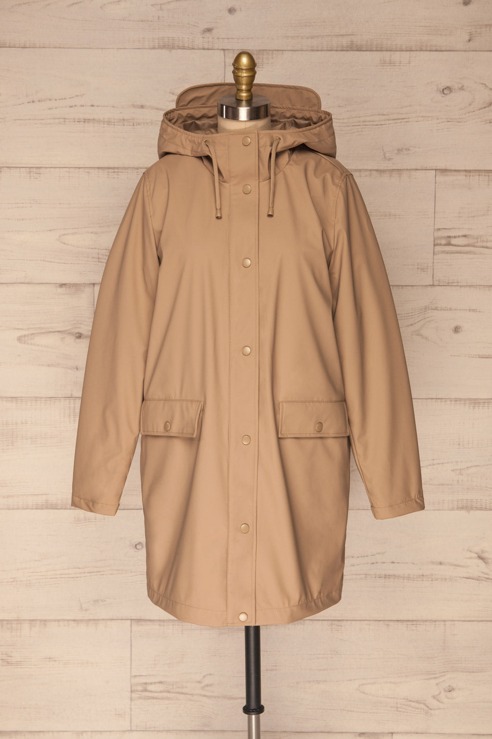 Klodzko Beige Wide Hooded Rain Coat | La petite garçonne front view