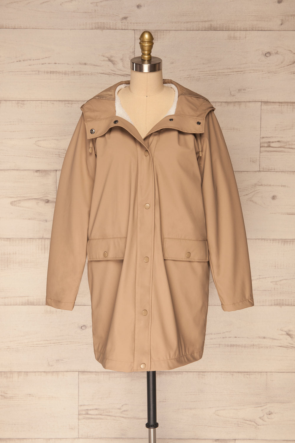 Klodzko Beige Wide Hooded Rain Coat | La petite garçonne front view open