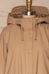 Klodzko Beige Wide Hooded Rain Coat | La petite garçonne front close up