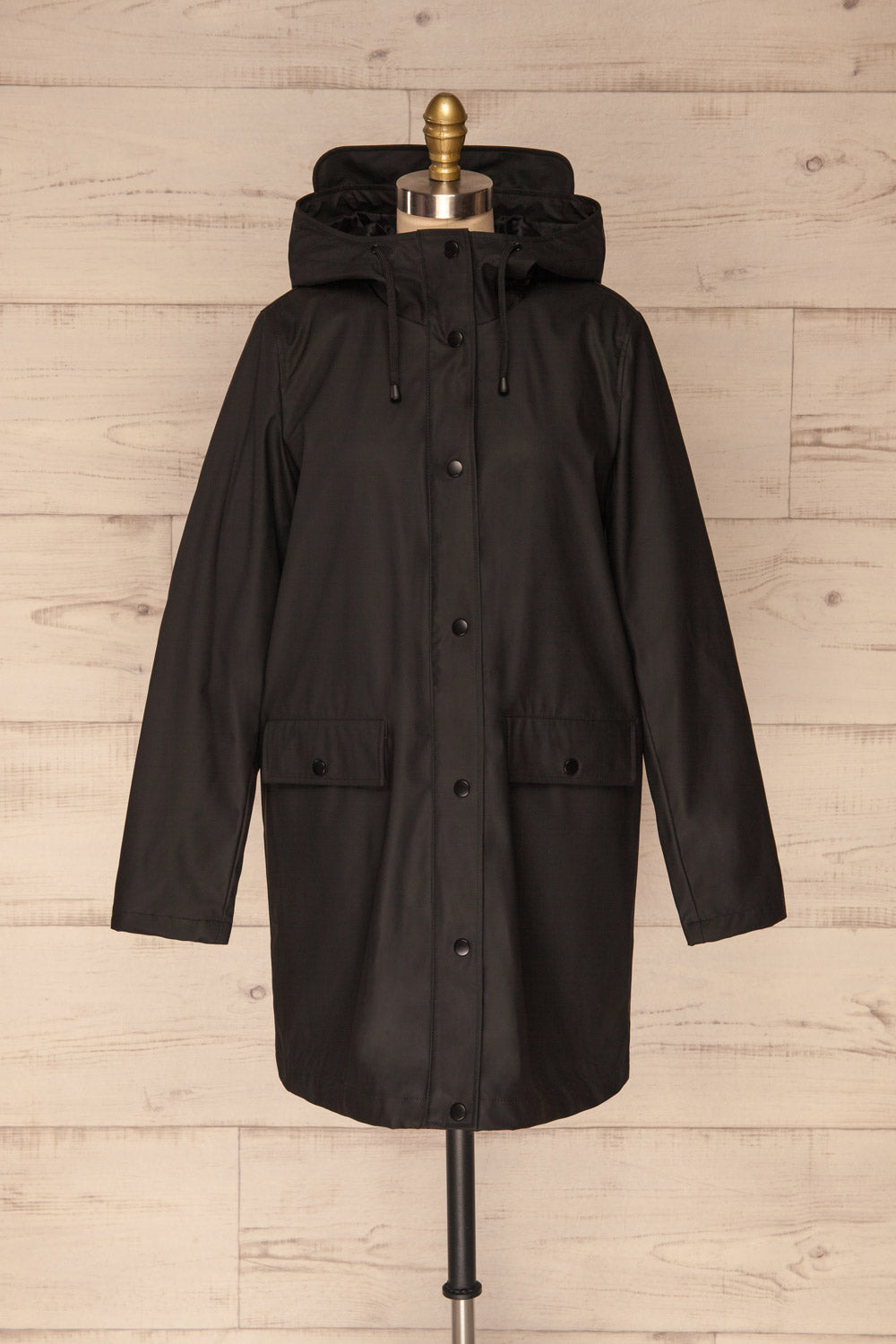 Klodzko Black Wide Hooded Rain Coat | La petite garçonne front view