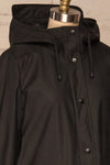 Klodzko Black Wide Hooded Rain Coat | La petite garçonne side close up