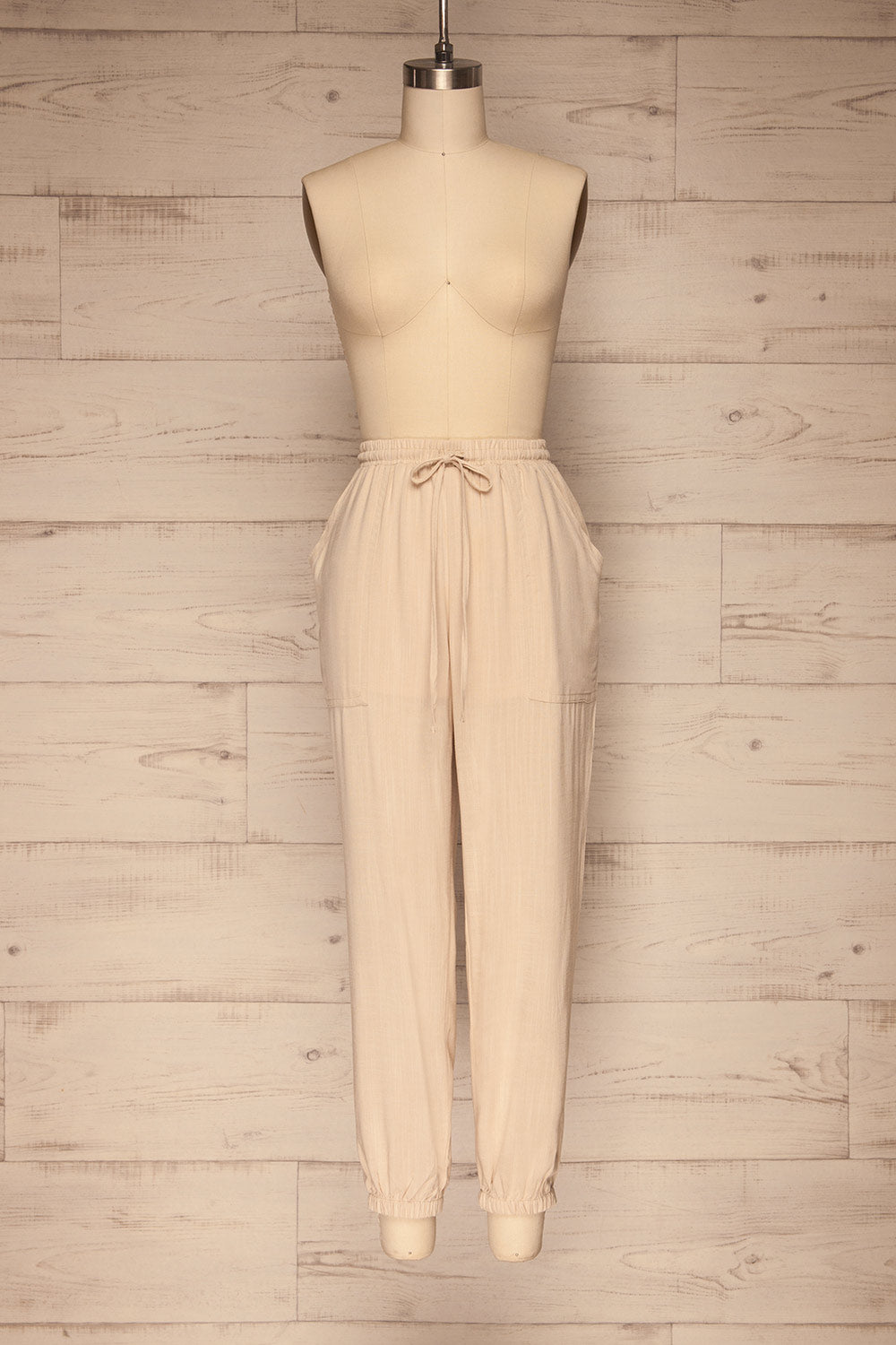 Kmesmi Light Taupe Beige High Waist Pants | La petite garçonne front view 