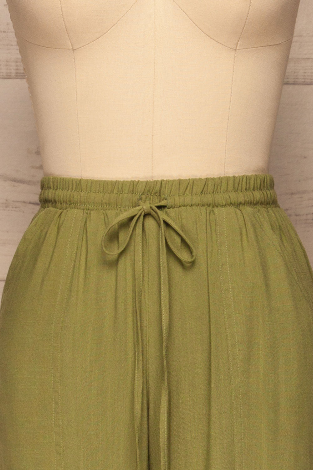 Kmesmi Olive Green High Waist Pants | La petite garçonne  front close-up