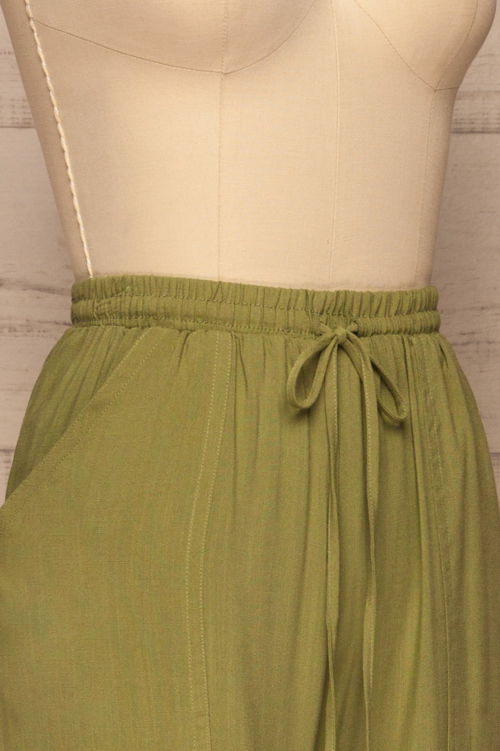 Kmesmi Olive Green High Waist Pants | La petite garçonne  side close-up