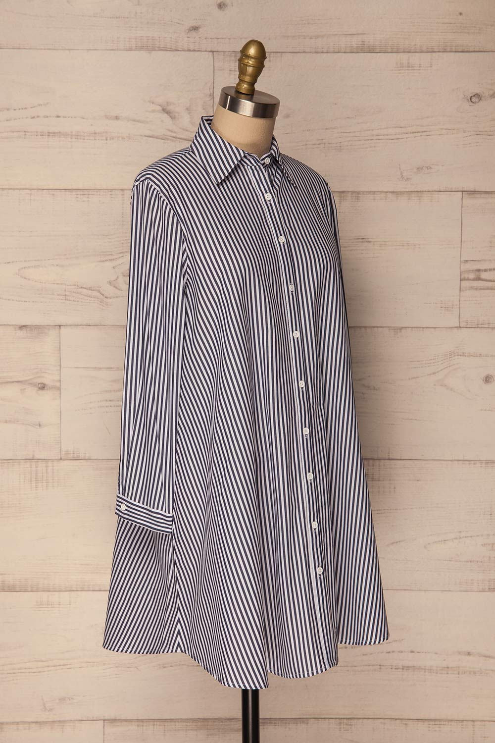 Kolinec White & Charcoal Striped Shirt Dress | La Petite Garçonne