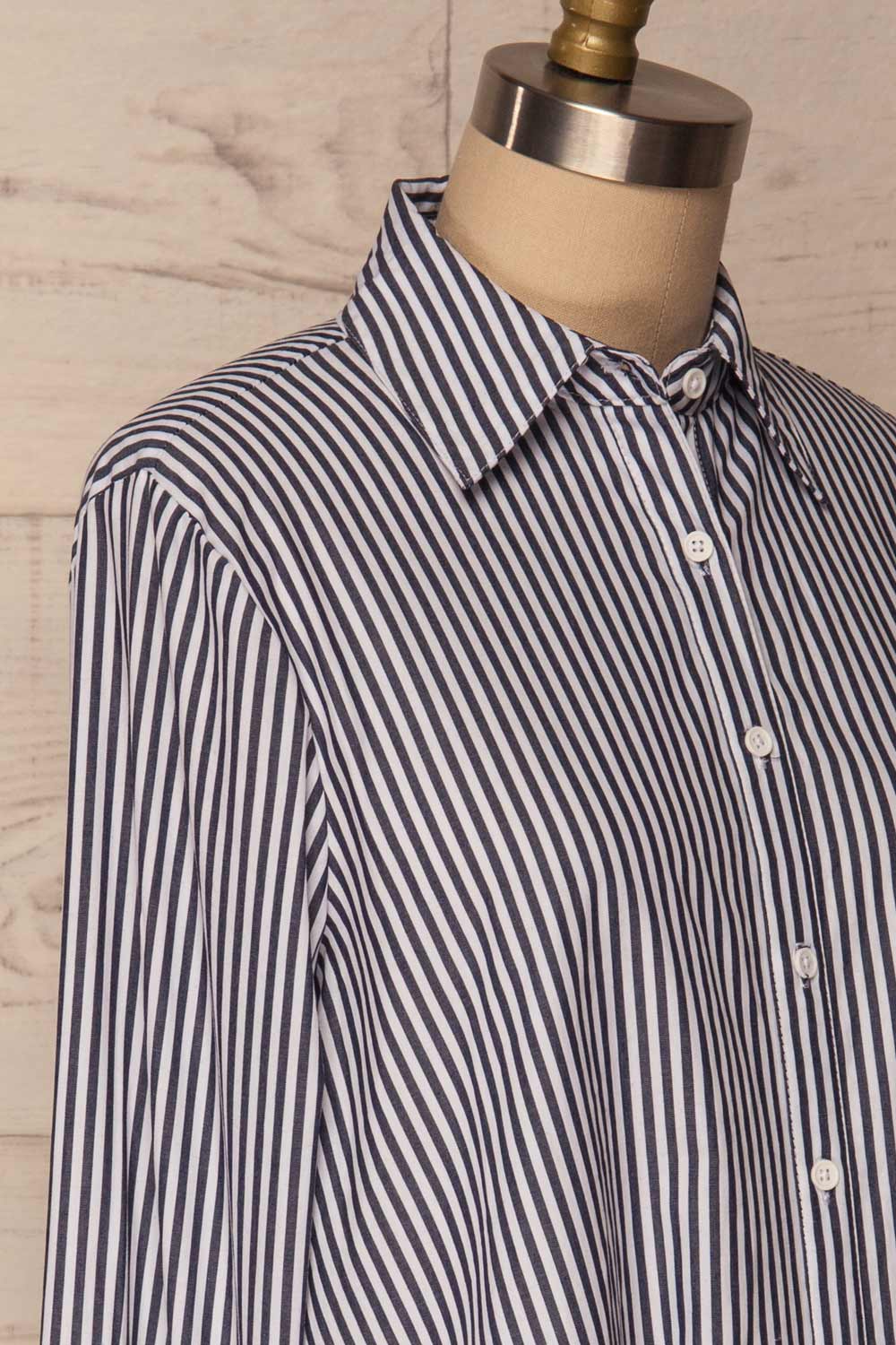 Kolinec White & Charcoal Striped Shirt Dress | La Petite Garçonne