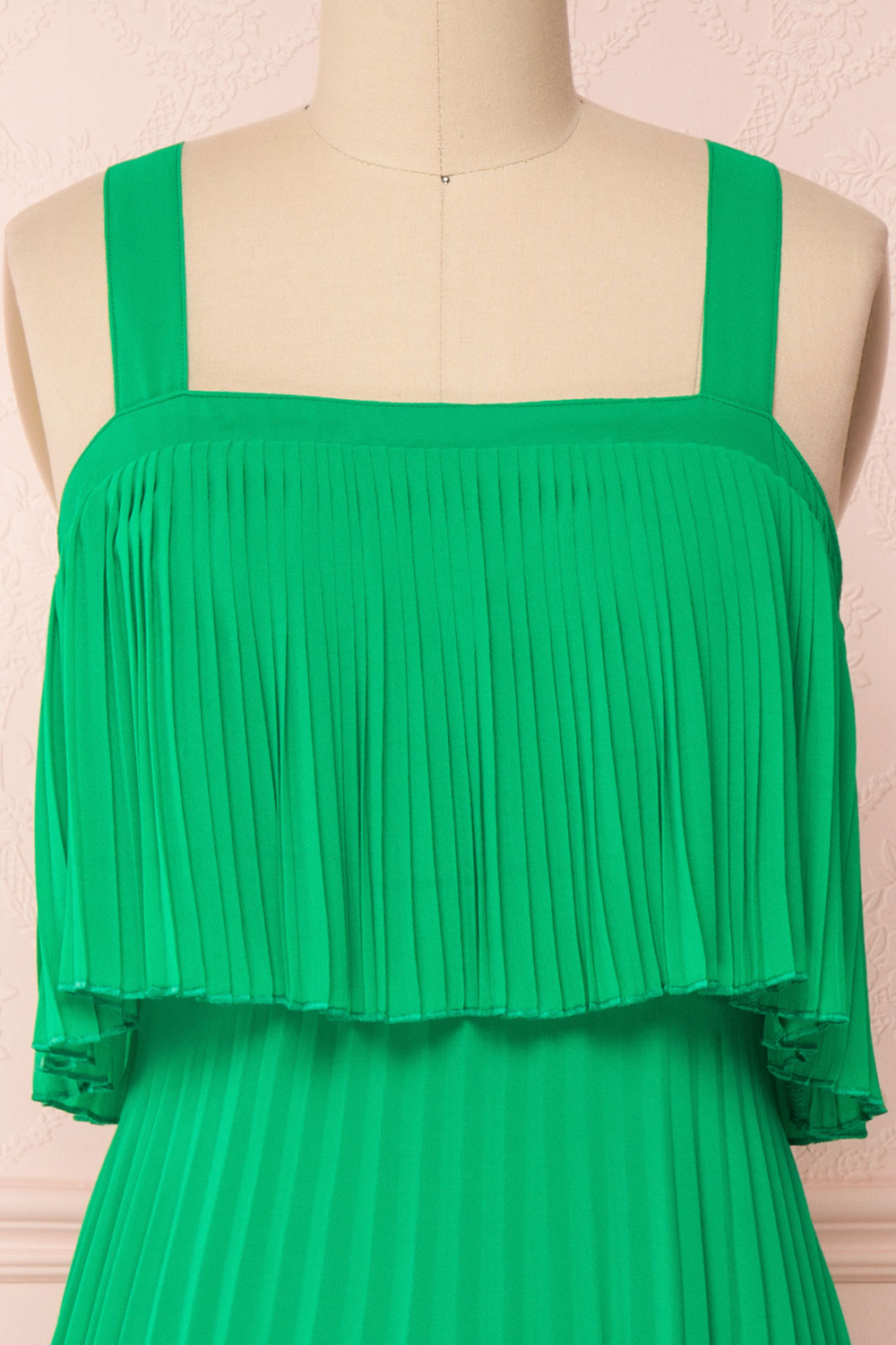 Konani Green Chiffon Pleated Midi Dress | Boutique 1861