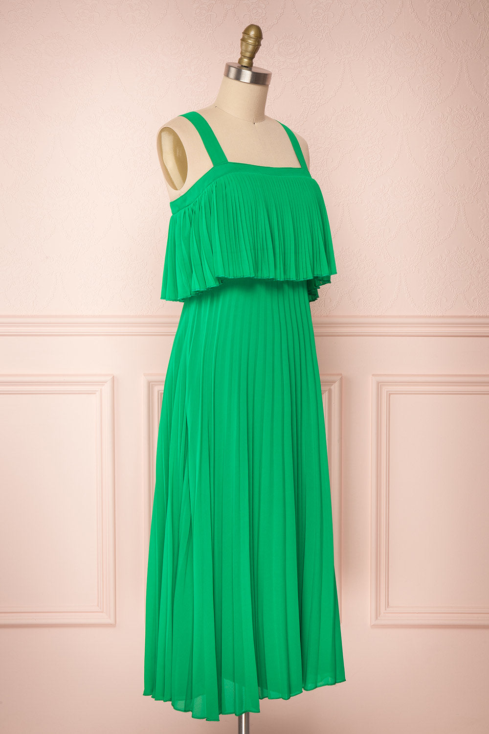 Konani Green Chiffon Pleated Midi Dress | Boutique 1861