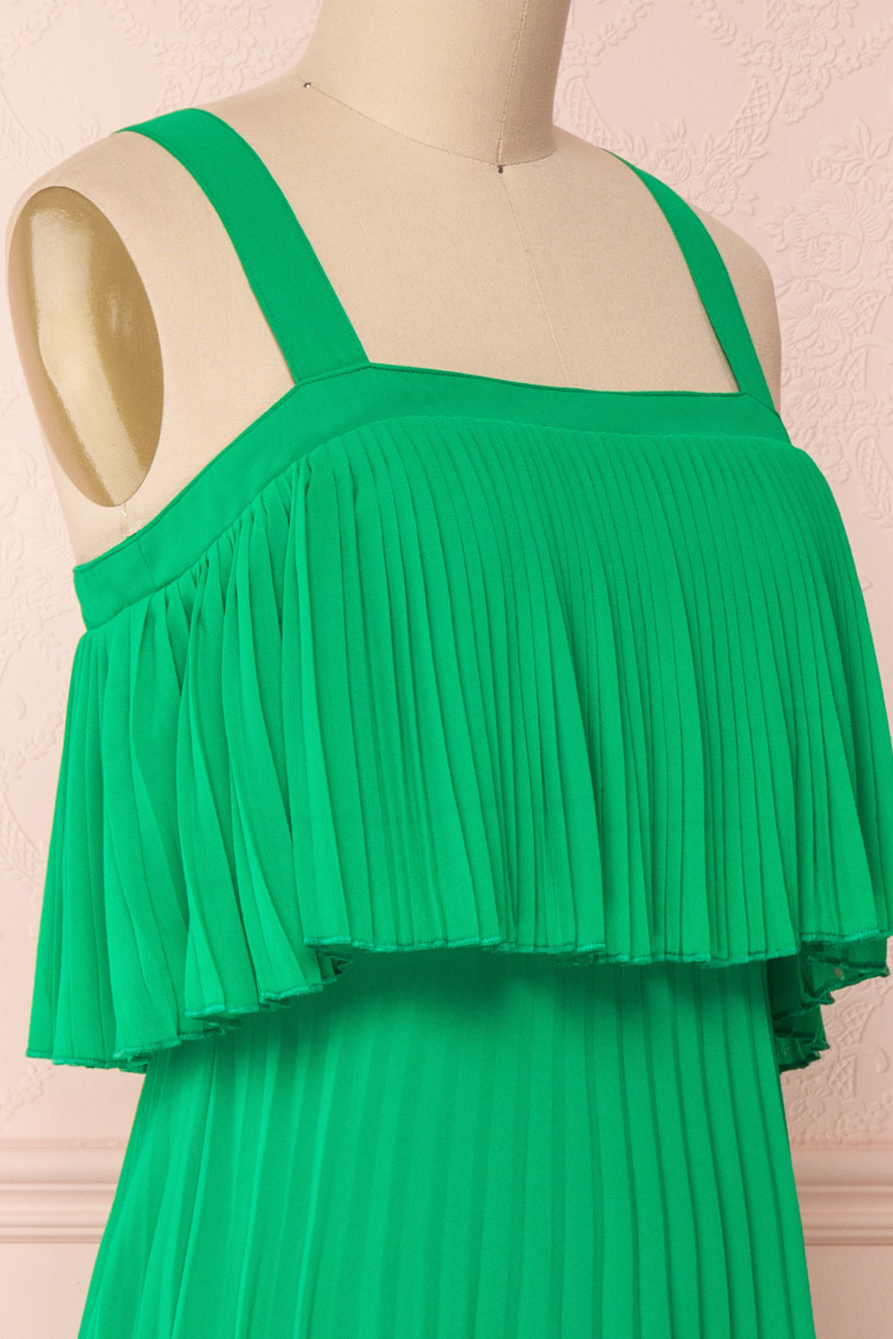 Konani Green Chiffon Pleated Midi Dress | Boutique 1861