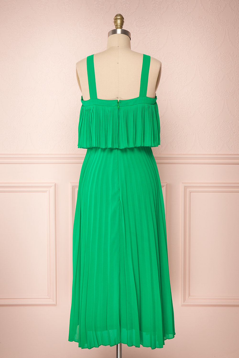 Konani Green Chiffon Pleated Midi Dress | Boutique 1861