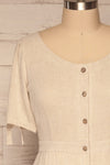 Korkula Beige Linen Buttoned Plus Size Dress | La petite garçonne front close up