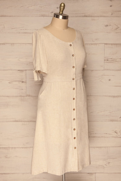 Korkula Beige Linen Buttoned Plus Size Dress | La petite garçonne side view