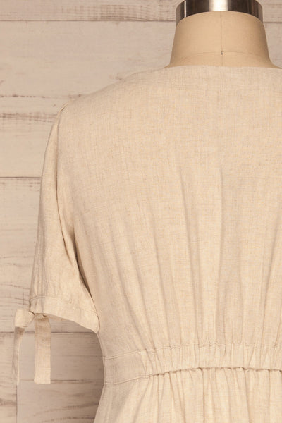 Korkula Beige Linen Buttoned Plus Size Dress | La petite garçonne back view close up