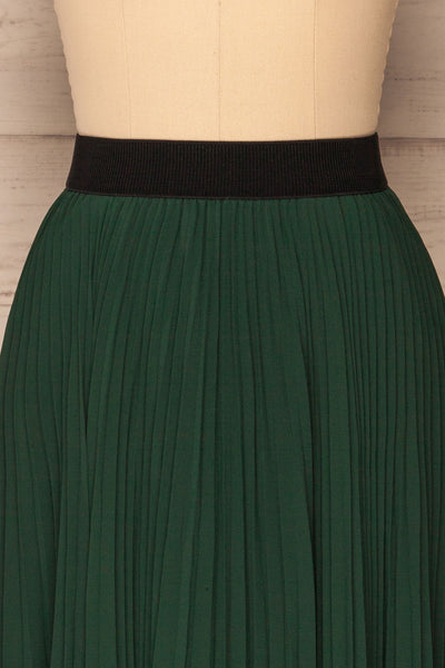 Kornik Pine Green Pleated Midi Skirt  | FRONT CLOSE UP | La Petite Garçonne