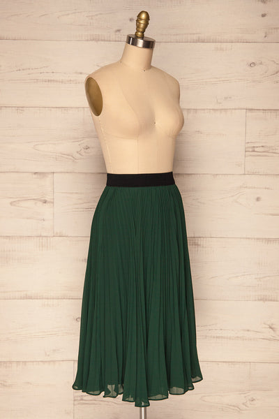 Kornik Pine Green Pleated Midi Skirt  | SIDE VIEW  | La Petite Garçonne
