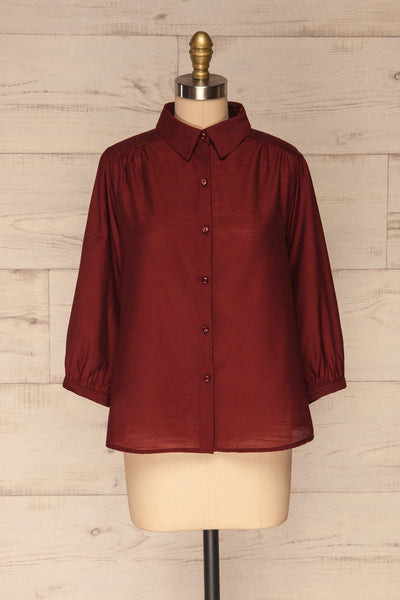 Koscian Red 3/4 Sleeve Button-Up Blouse | La petite garçonne  front view
