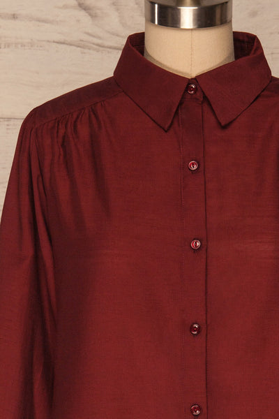 Koscian Red 3/4 Sleeve Button-Up Blouse | La petite garçonne front close up