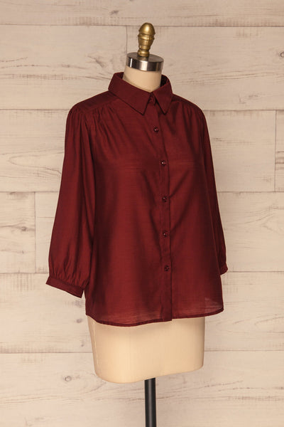 Koscian Red 3/4 Sleeve Button-Up Blouse | La petite garçonne  side view