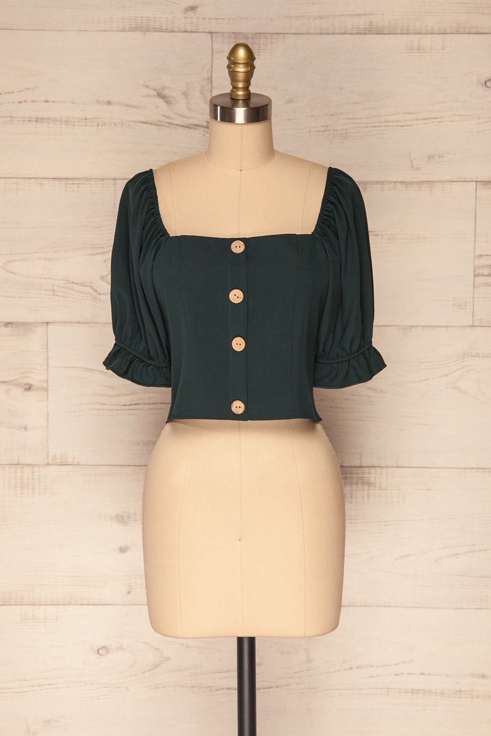 Kostrzyn Forest Green Button-Up Crop Top | La Petite Garçonne front view 