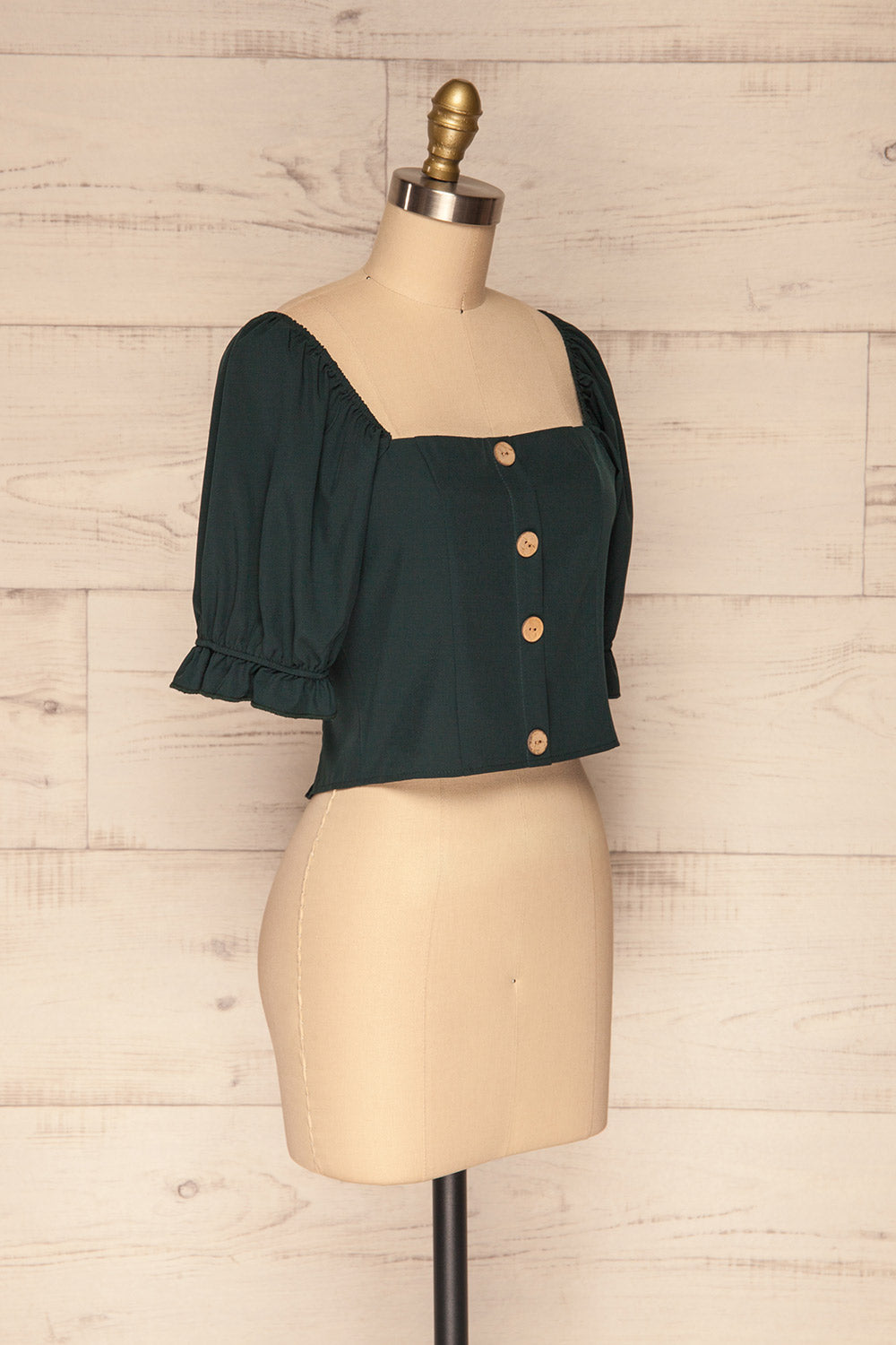 Kostrzyn Forest Green Button-Up Crop Top | La Petite Garçonne side view 