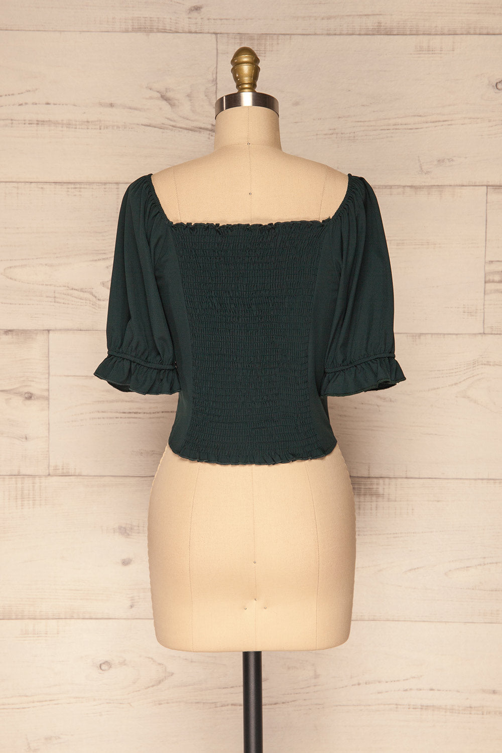 Kostrzyn Forest Green Button-Up Crop Top | La Petite Garçonne back view 