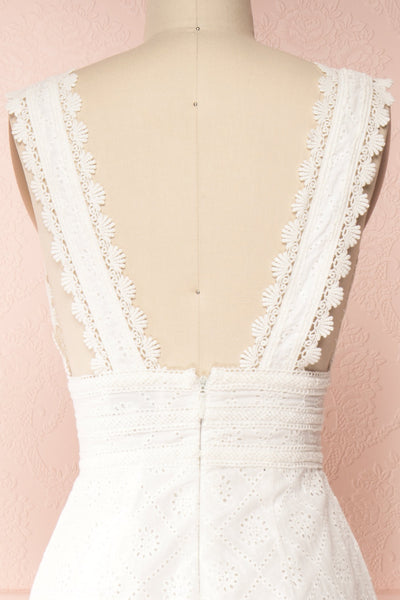 Kotronia White Plunging Neckline Romper | Boutique 1861 back close-up