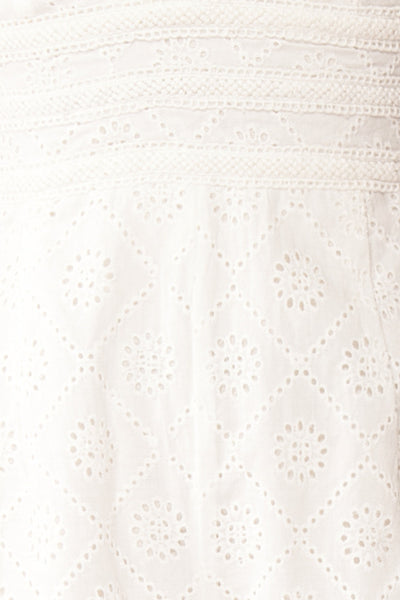 Kotronia White Plunging Neckline Romper | Boutique 1861 fabric