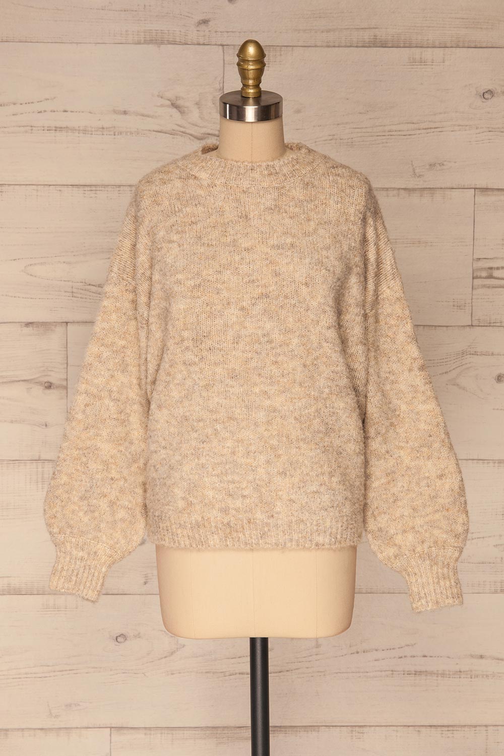 Kozle Beige Fuzzy Knitted Sweater | La petite garçonne front view 