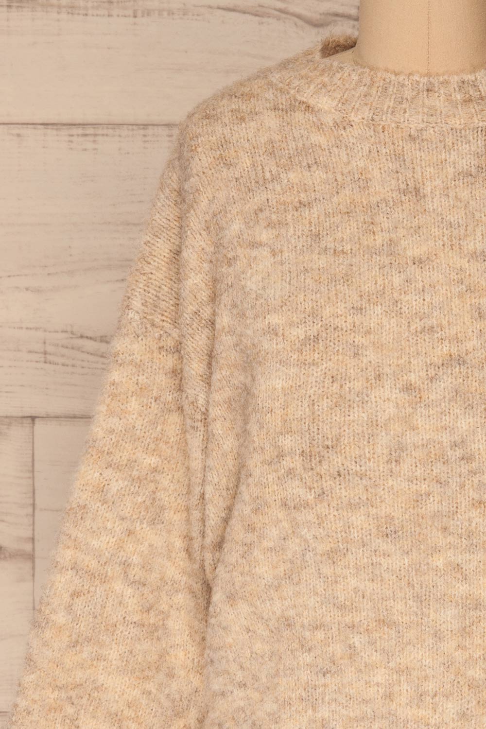 Kozle Beige Fuzzy Knitted Sweater | La petite garçonne front close-up