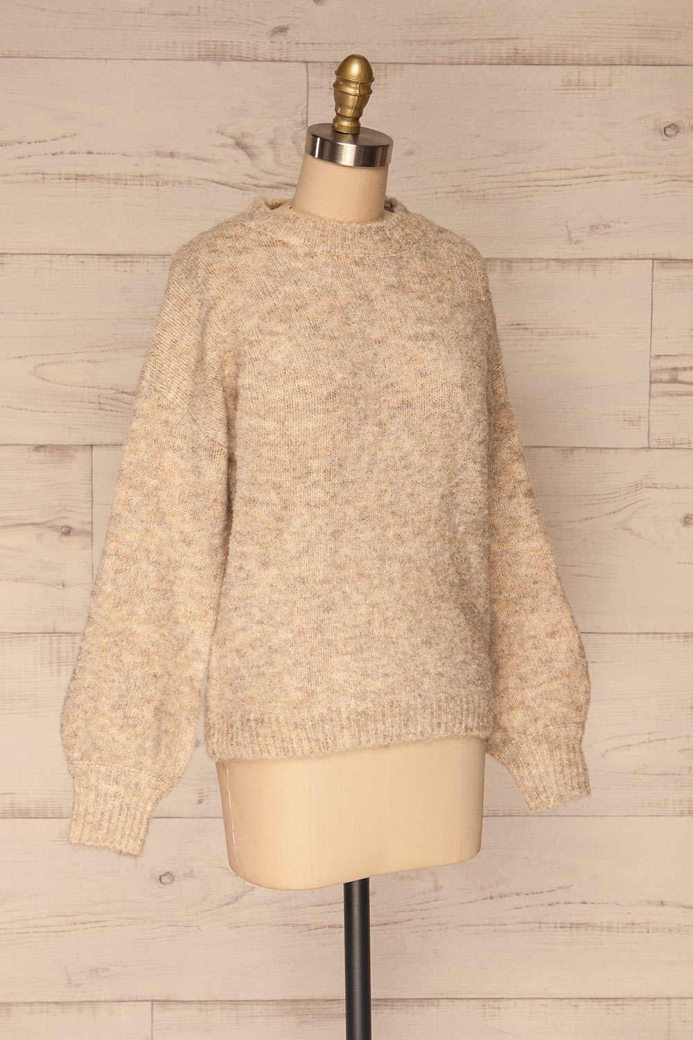 Kozle Beige Fuzzy Knitted Sweater | La petite garçonne  side view 